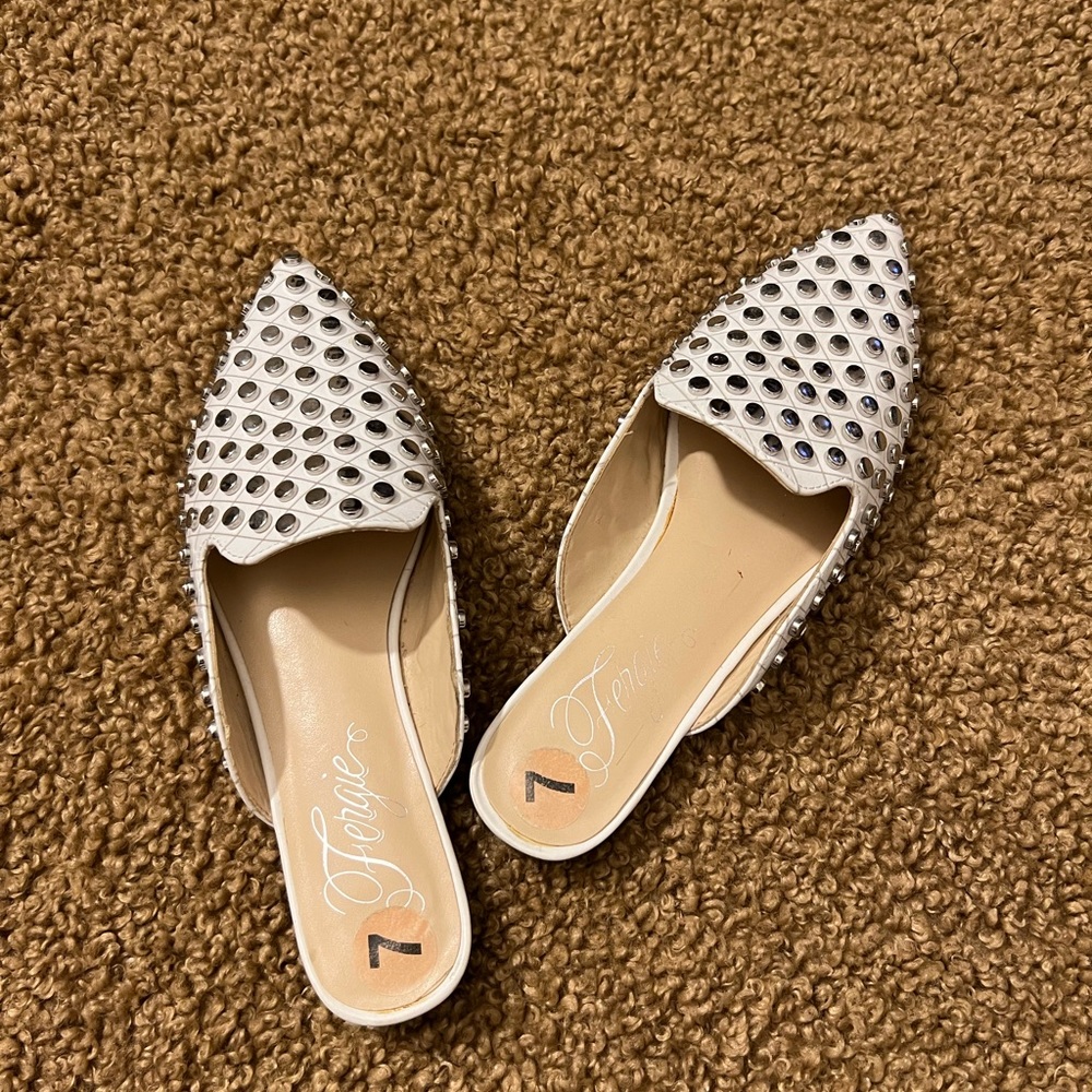 Fergie Silver and Cream Mules